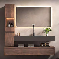 52"-72" Solid wood black basin bath vanity multi drawers big smart mirror