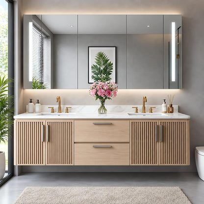 52''-110'' Double Sink Bathroom Vanity Inlcudes Fluted Cabinet,Roomy Storage