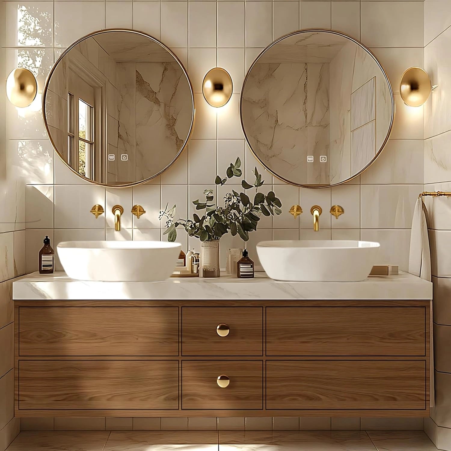 68” - 92” Retro Log Bathroom Vanity Includes Irregular Mirror & Above Counter Sink