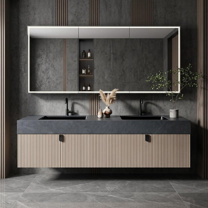 52''-110'' Modern Bathroom Vanity with Double Sink Includes Open Shelf Storage