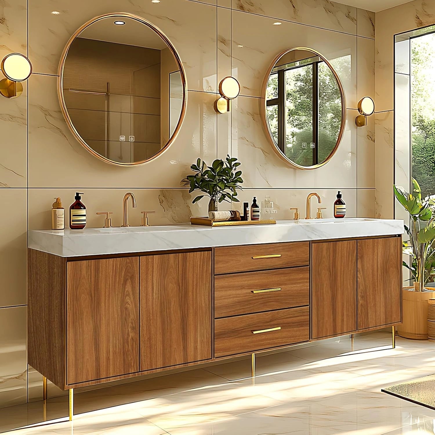 68” - 96” Retro Log Bathroom Vanity Includes Symmetrical Cabinet