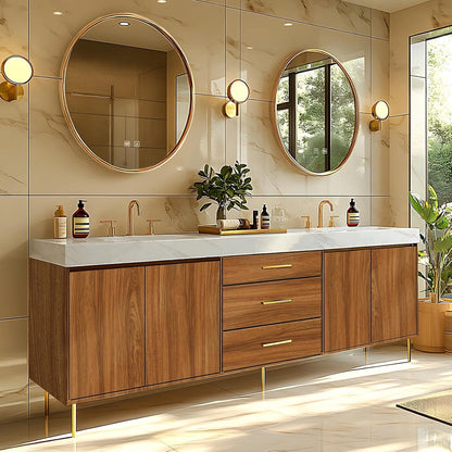68” - 96” Retro Log Bathroom Vanity Includes Symmetrical Cabinet