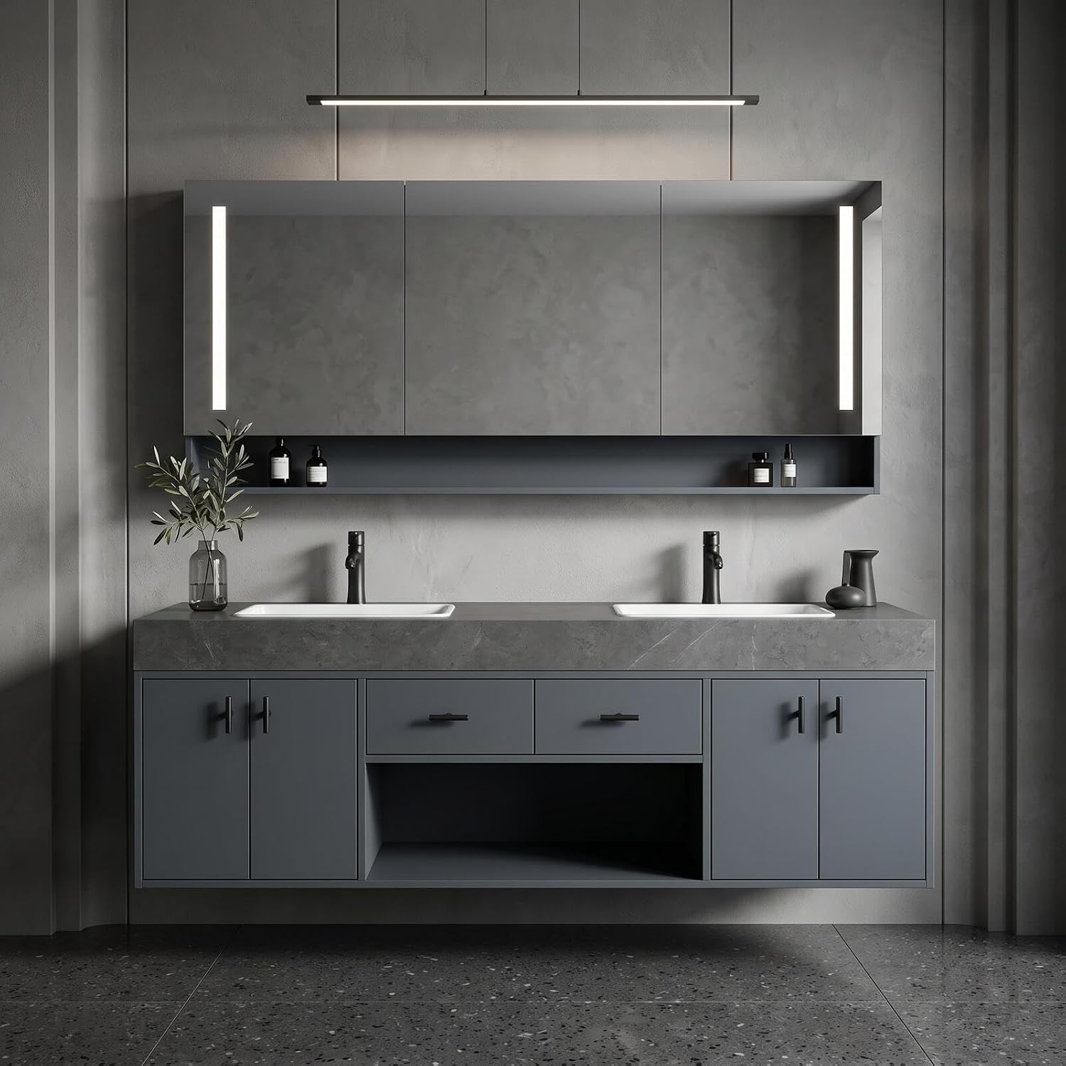 52‘’-110‘’ Floating Bathroom Vanity Sinks Set Inlcudes Sleek Rectangular Front
