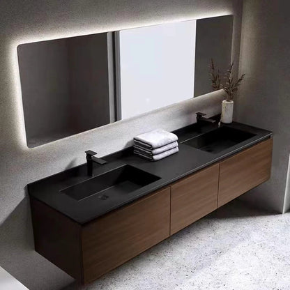 60” - 78” Minimalist Luxury Bathroom Vanity with Rock Slab Ceramic Basin