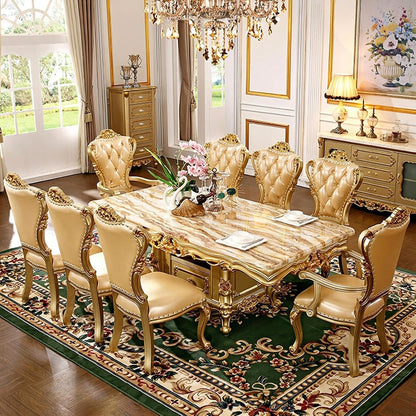 56‘’-96‘’ Modern Dining Table with Ornate Classic Base&Gold Carved Base