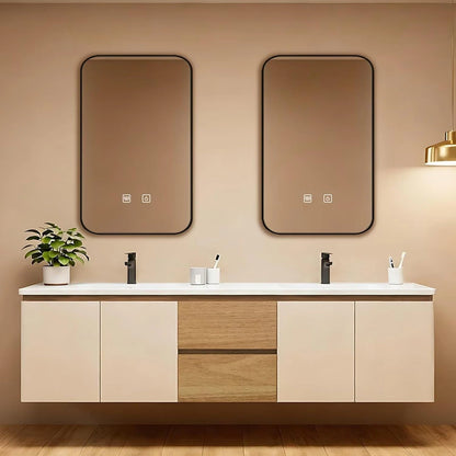 60” - 84” Modern Smart Bathroom Vanity with Wood and White Cabinet