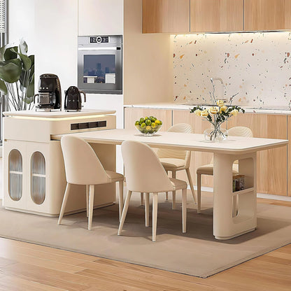 87”-102” White Minimalist Kitchen Island Includes Visualize Stripe Panel