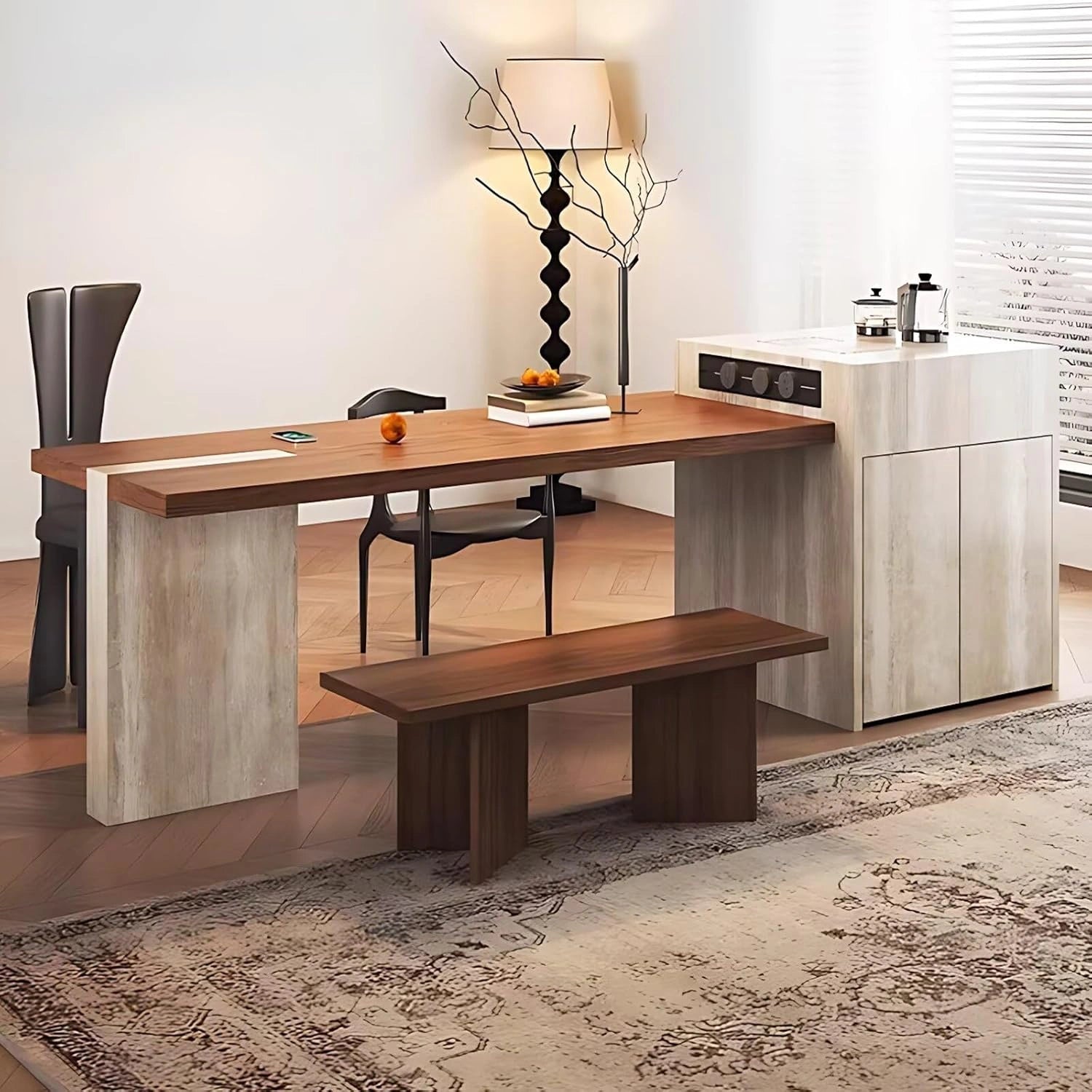 87” - 102” Modern Art Kitchen Island Includes Integrated Design (No Chair)