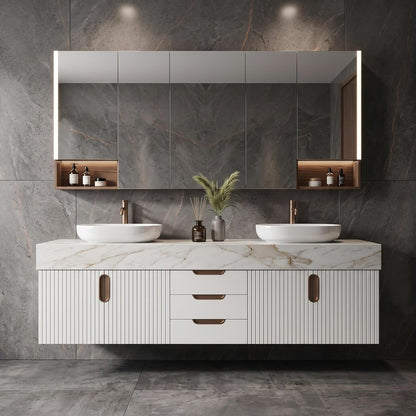 52‘’-110‘’ Floating Bathroom Vanity with Sinks Inlcudes Vertical Ribbed Door