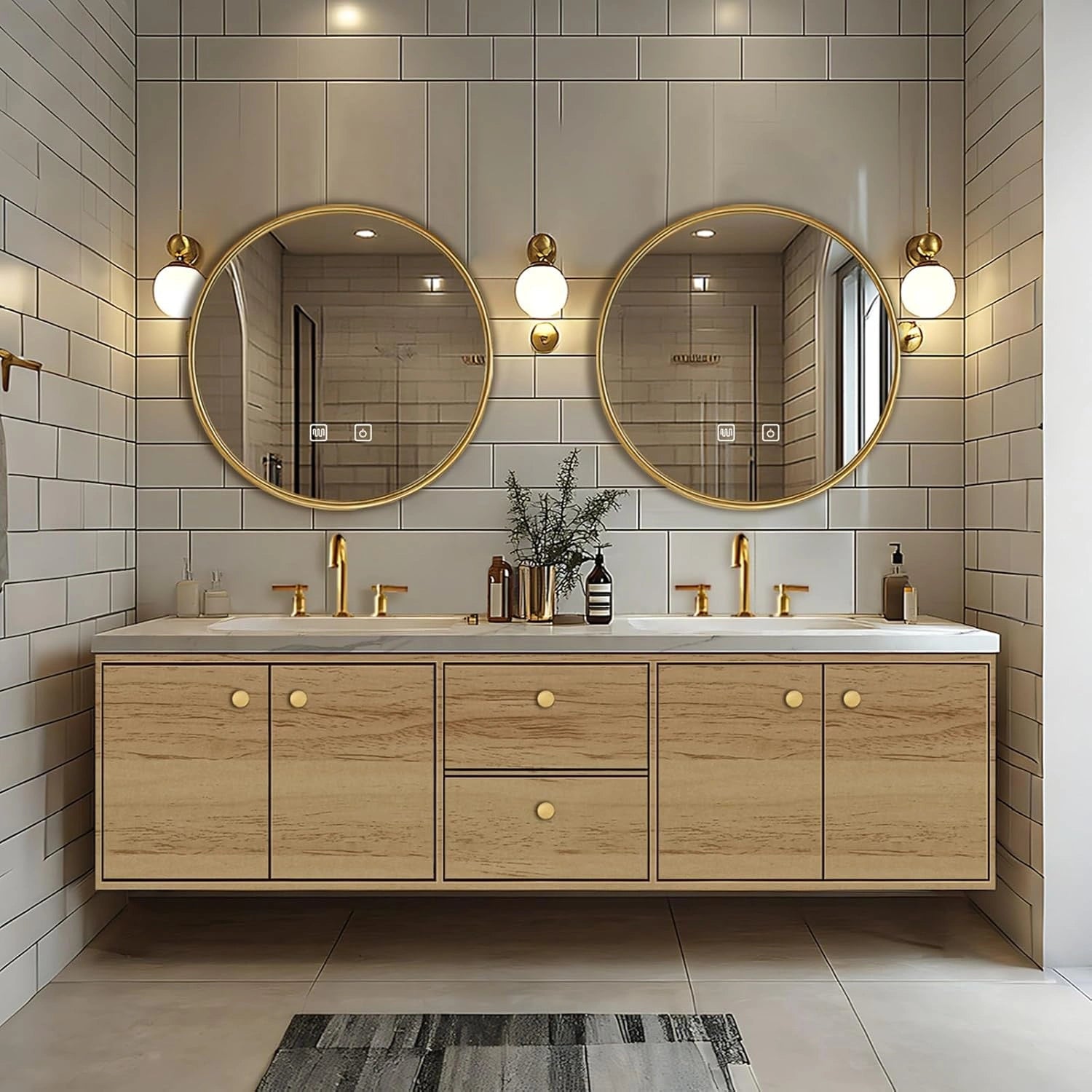 60” - 96” Elegant Cozy Bathroom Vanity with Oval Smart Lighting Mirrors