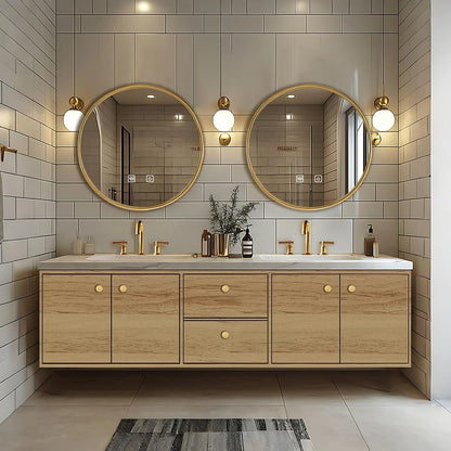 60” - 96” Elegant Cozy Bathroom Vanity with Oval Smart Lighting Mirrors