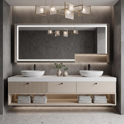 52''-110'' Floating Bathroom Vanity with Double Sink Includes Open Shelf Storage