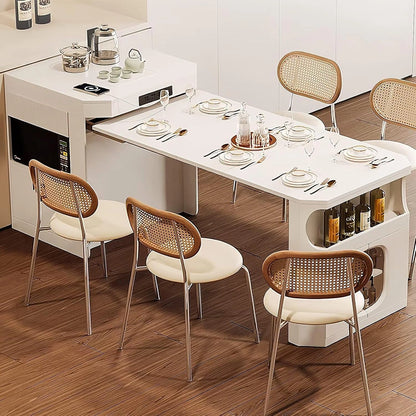 88” White Minimalist Kitchen Island Includes White Extendable Tabletop (No Chair)