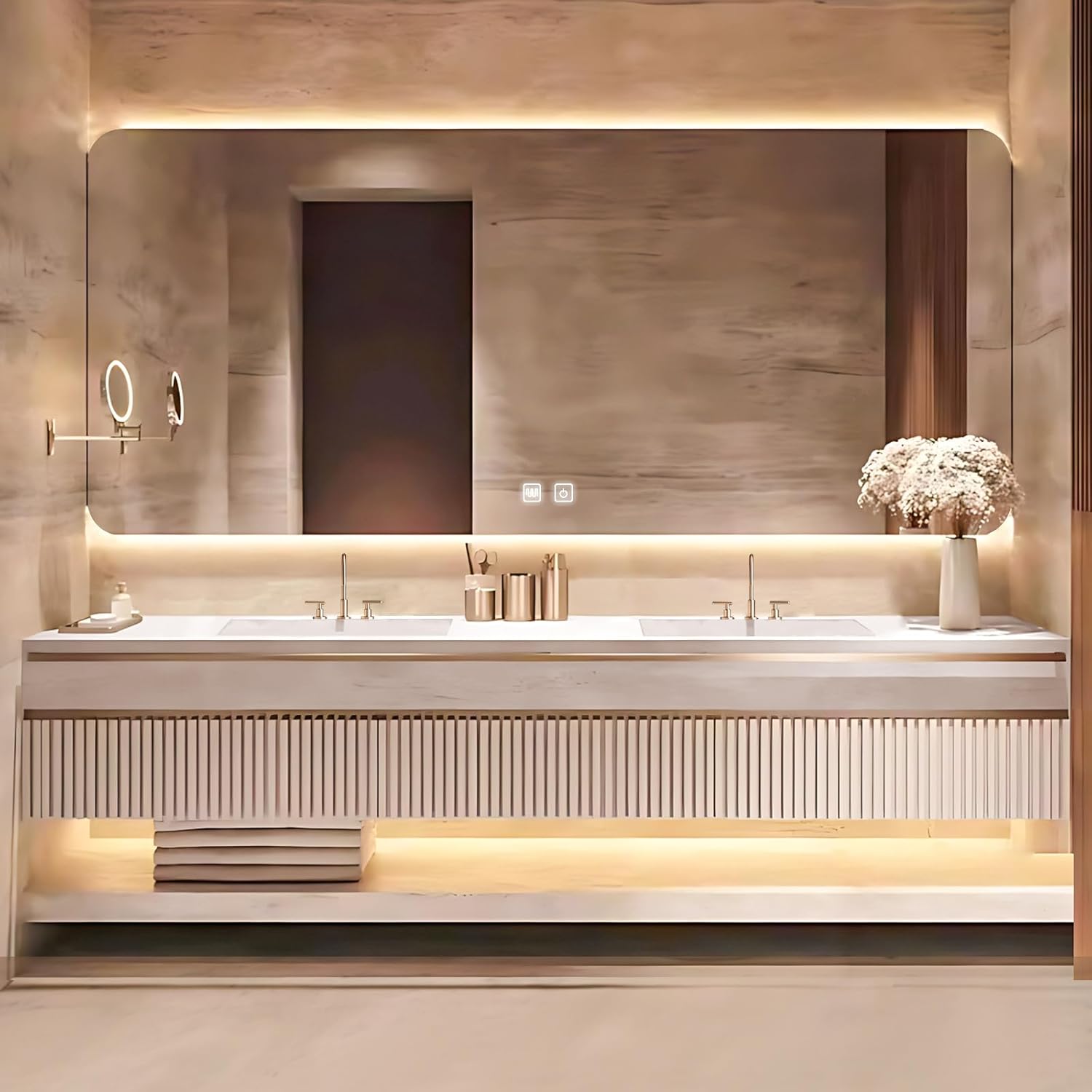 60'' Luxurious Bathroom Vanity with Sinks&Open Storage Rack