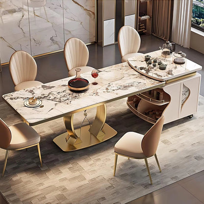 Elegant Exquisite Kitchen Island Includes Unique Shape Base & Movable Table (No Chair)