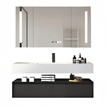 36"- 64" Wall Mounted Open storage Gray Bathroom Vanity with Single Sink &Mirror Cabinet