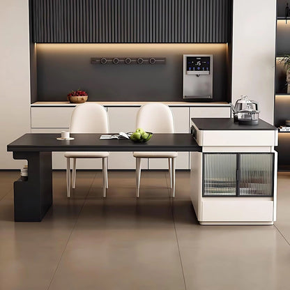 67” - 75” Modern Simple Kitchen Island Includes Striped Glass Cabinet Door (No Chair)