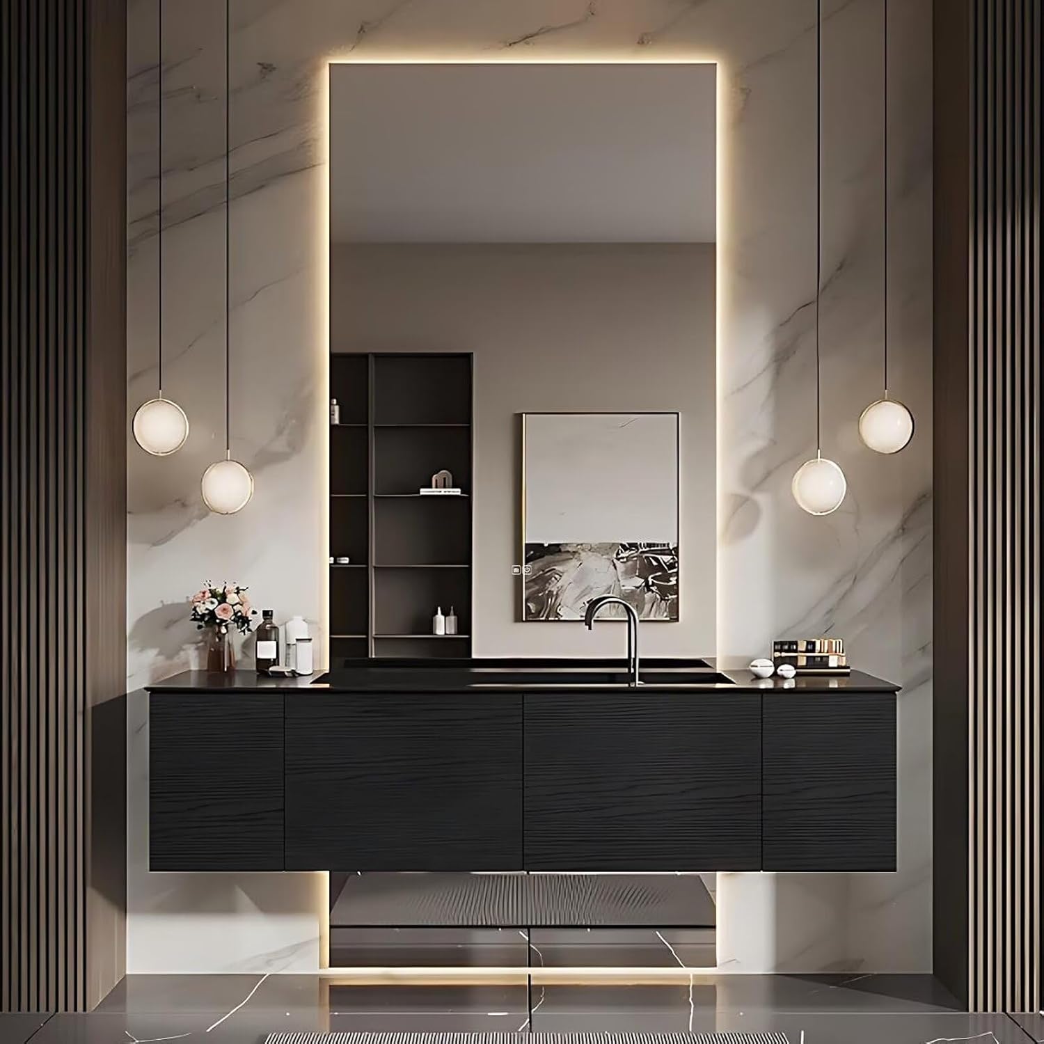 40'' Black Bathroom Vanity with Wood Grain Cabinet