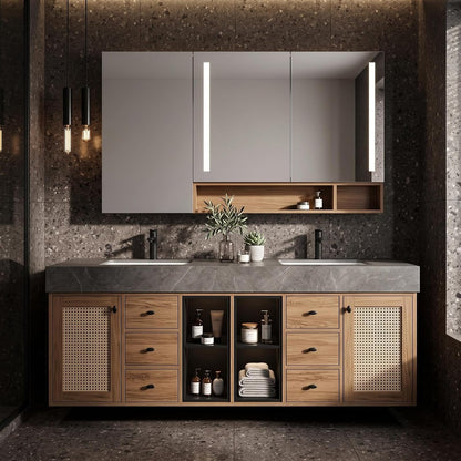 52‘’-110‘’ Floating Bathroom Vanity with Woven Door,Woven Rattan Detail