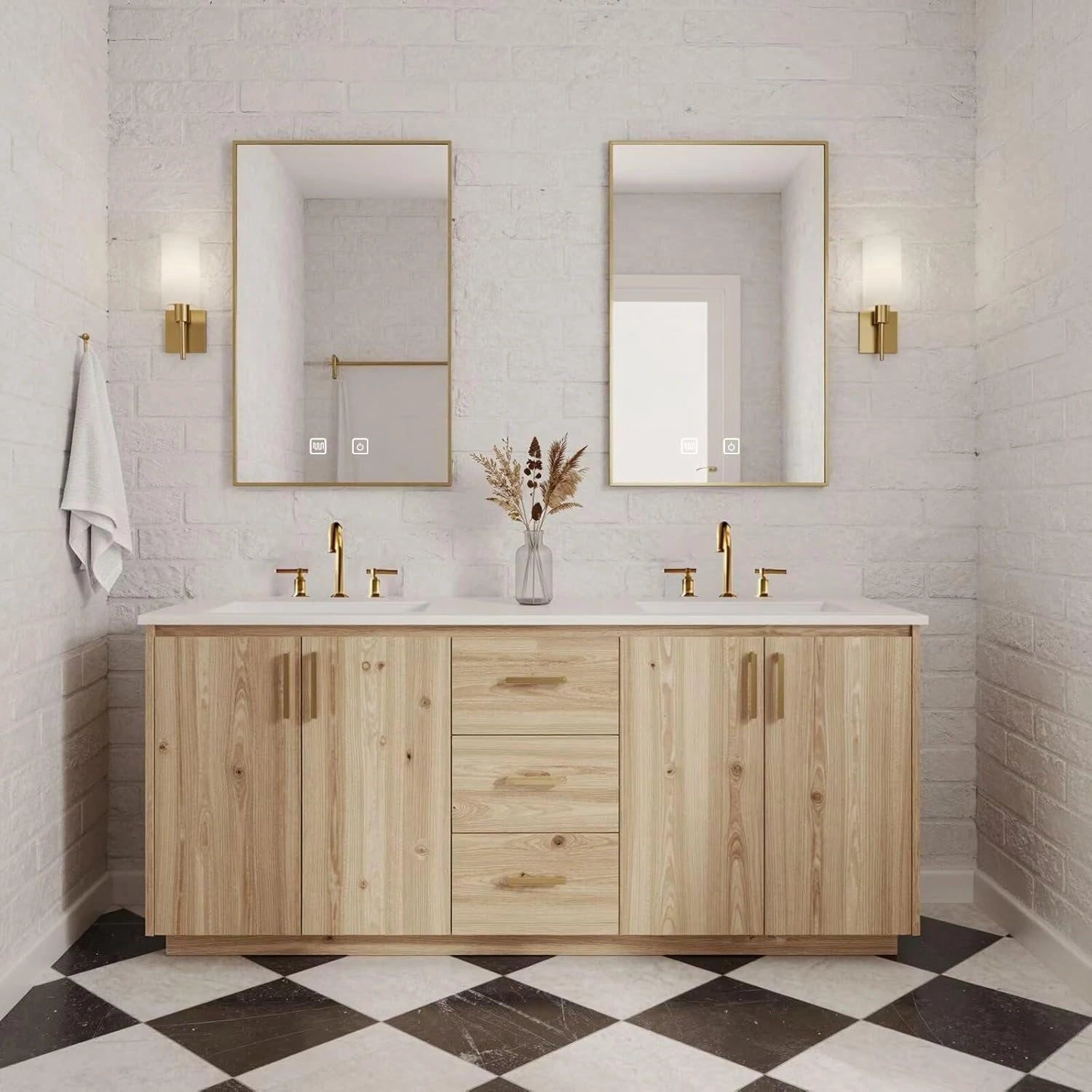 64” - 92” Floor-Standing Bathroom Vanity with Dual Smart Anti Fog Mirror