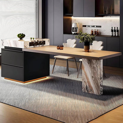 85” -101” Elegant Modern Kitchen Island Includes Color Blocked Pattern with Storage (No Chair)