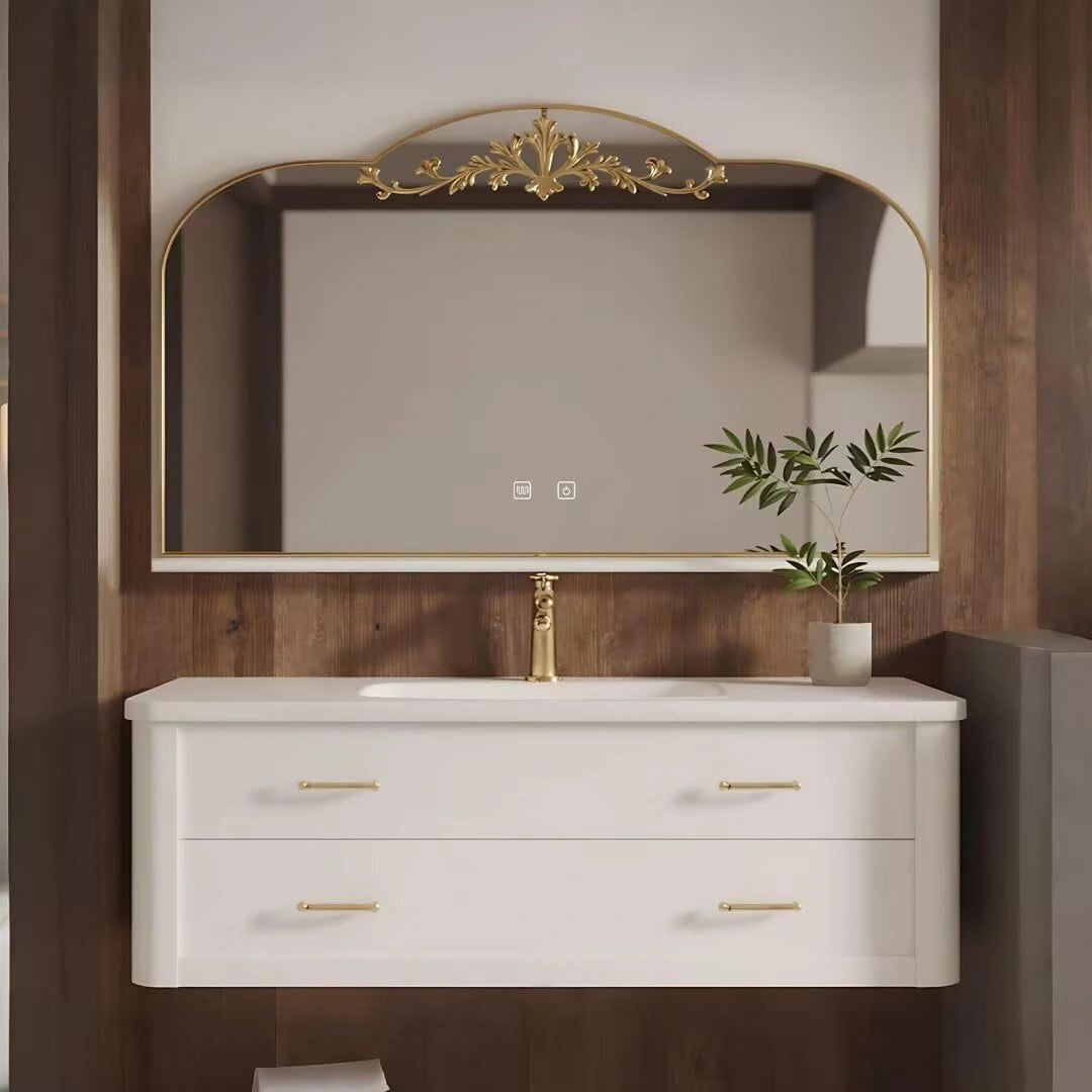 40” - 64” French Luxury Bathroom Vanity Includes Gilded Arch Carved Mirror