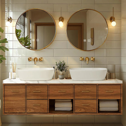 68” - 92” Modern Log Bathroom Vanity Includes Patterned Countertop