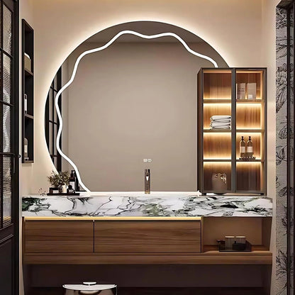 68” - 80” Floating Bathroom Vanity with Semicircular Smart LED Defog Mirror