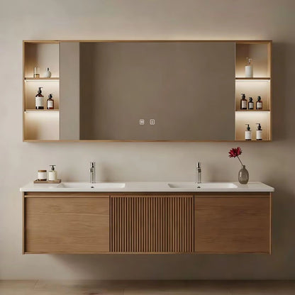 60” - 84” Modern Minimalist Bathroom Vanity with Open Storage Shelf