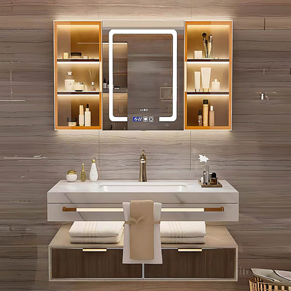 36"- 78" Bathroom Vanity with Glass Door Mirror Cabinet and Sink
