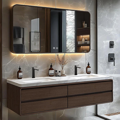 60” - 78” Simple Bathroom Vanity Includes Symmetrical Drawer & Textured Tabletop