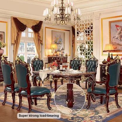 51‘’-71‘’ Luxurious Dining Table with Gold-Toned Carved Design Craftsmanship(No Chairs)