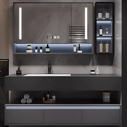 32"- 80" Floating Bathroom Vanity Cabinet with Single Sink and Smart LED Mirror Cabinet