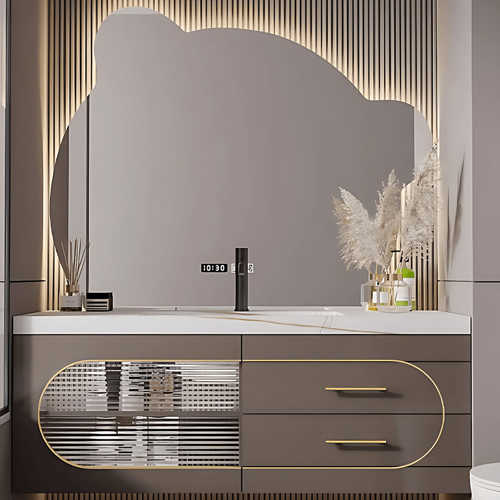 36"- 60"  Floating Bathroom Vanity Includes Brown Simple Metal Style And Smart Led Mirror