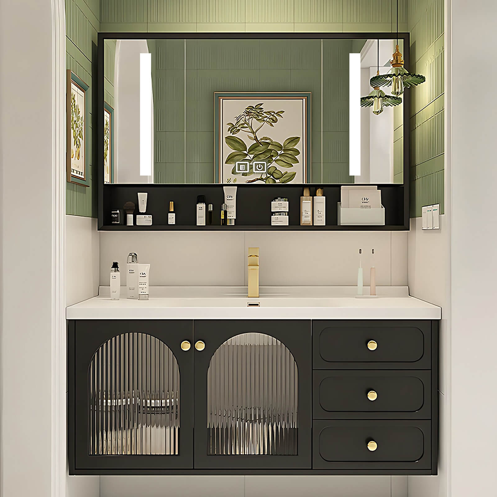 36"- 48" Modern Bathroom Vanity with Sink and Intelligent Defogging Mirror