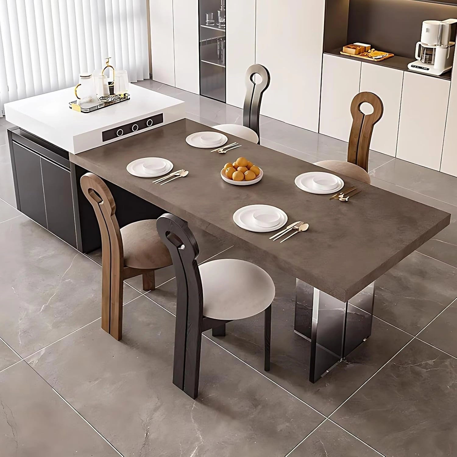 92” - 100” Movable Kitchen Island Includes Open Storage Cabinet & Gradient Table Legs (No Chair)