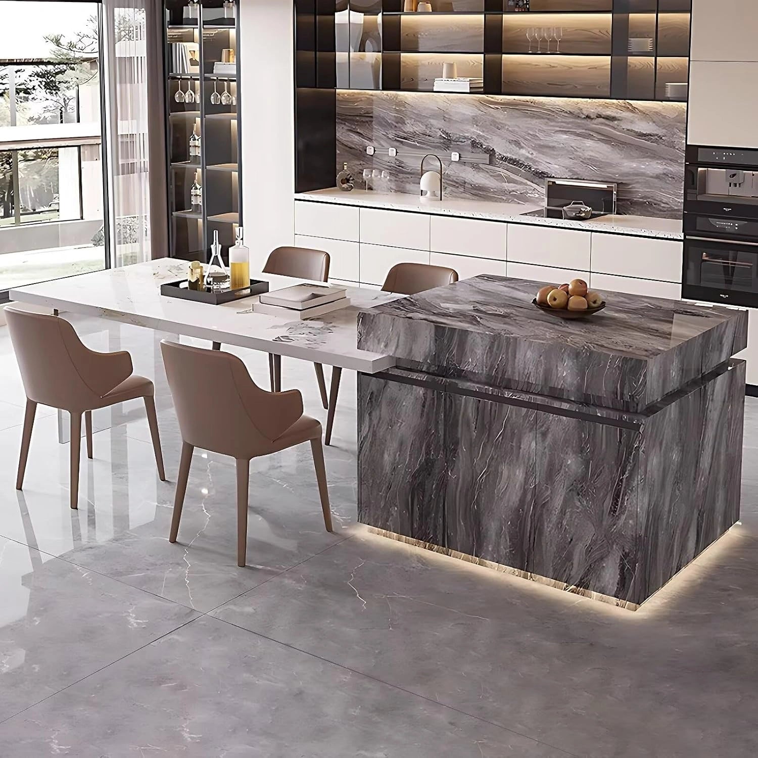 87” - 98” Sophisticated Texture Kitchen Island Includes Gray Stripe Pattern Design (No Chair)