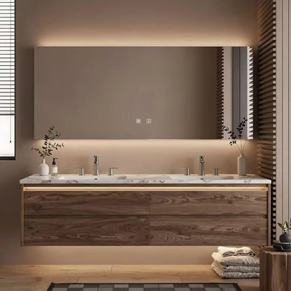 60” - 84” Elegant Bathroom Vanity Includes Textured Countertop & Wood Grain Cabinet