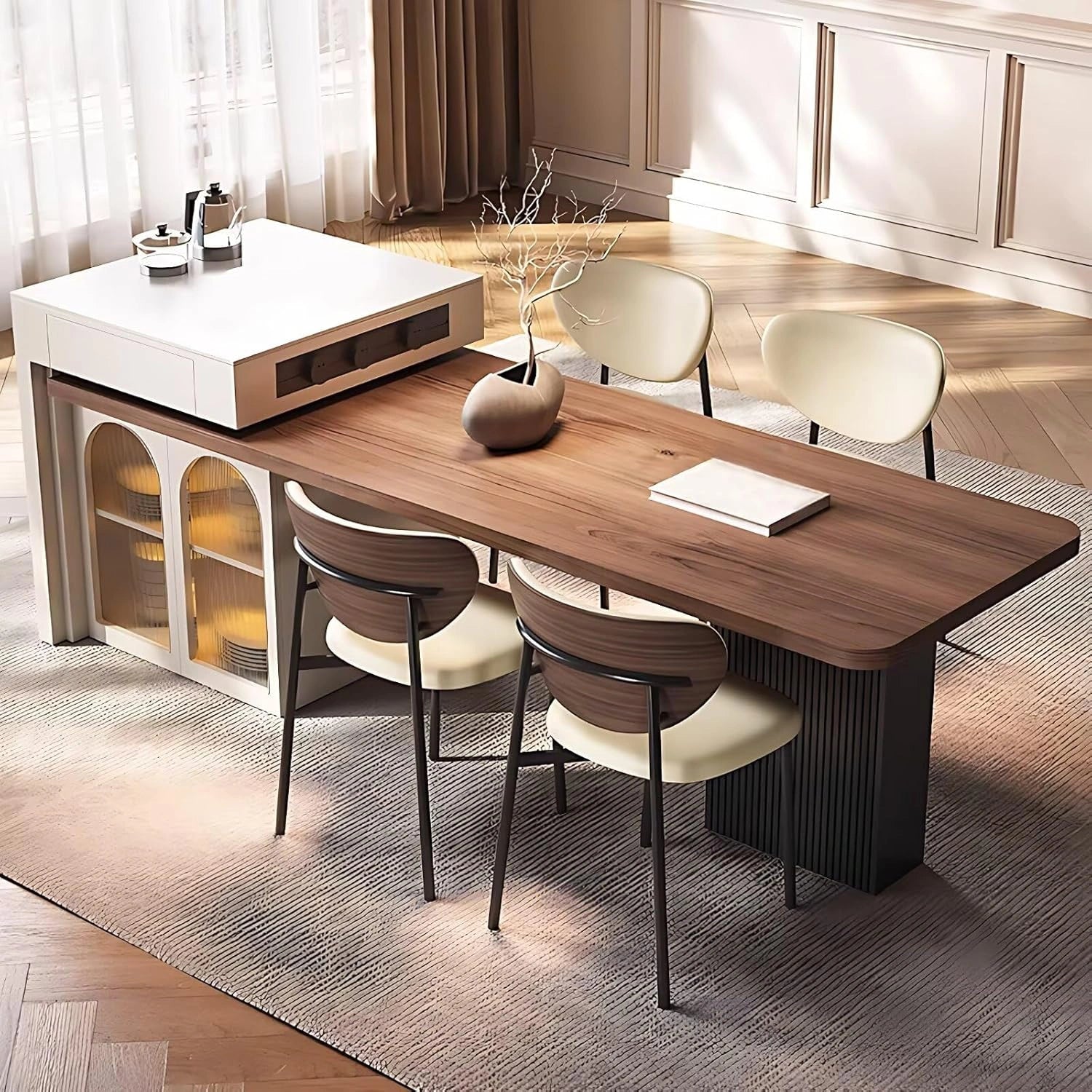 76“ – 84” French Exquisite Kitchen Island Includes Glass Stripe Door