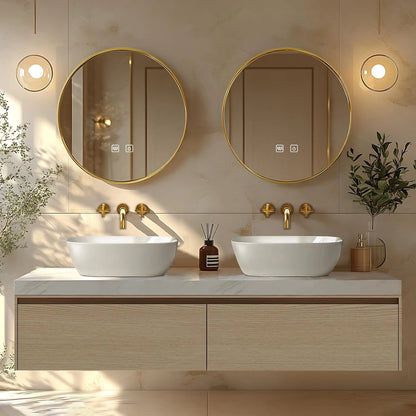 60” - 78” Modern Exquisite Bathroom Vanity Includes Round Mirrors & Above Counter Sinks