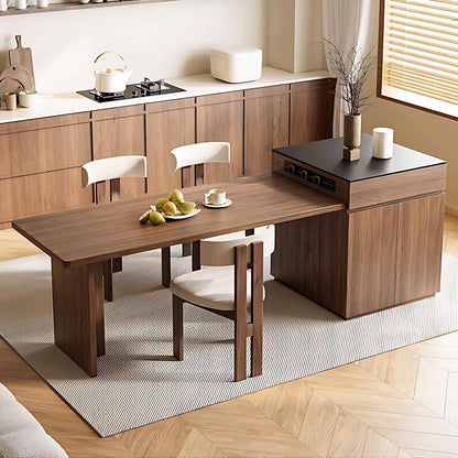 61” - 81” Brown Elegant Kitchen Island with Pull-Out Cabinet&Dining Table (No Chair)
