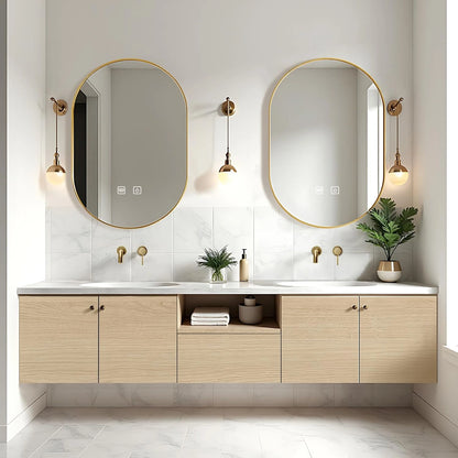 72” - 88” Modern Minimalist Bathroom Vanity with Open Storage Rack & Symmetrical Cabinet