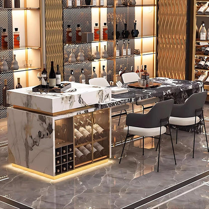 87” - 98” Unique Elegant Kitchen Island Includes Glass Cabinet & Open Lattice (No Chair)