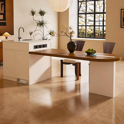 75” - 98” Light Luxury Kitchen Island Includes Log Style Tabletop & Integrated Sink (No Chair)