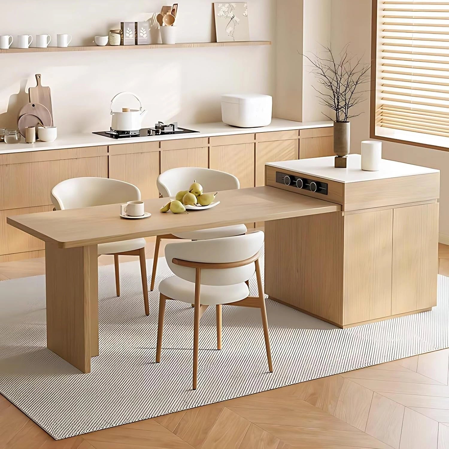 61” – 81” Log Modern Kitchen Island with Storage Includes Sliding Rail Socket