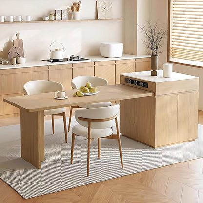 61” – 81” Log Modern Kitchen Island with Storage Includes Sliding Rail Socket