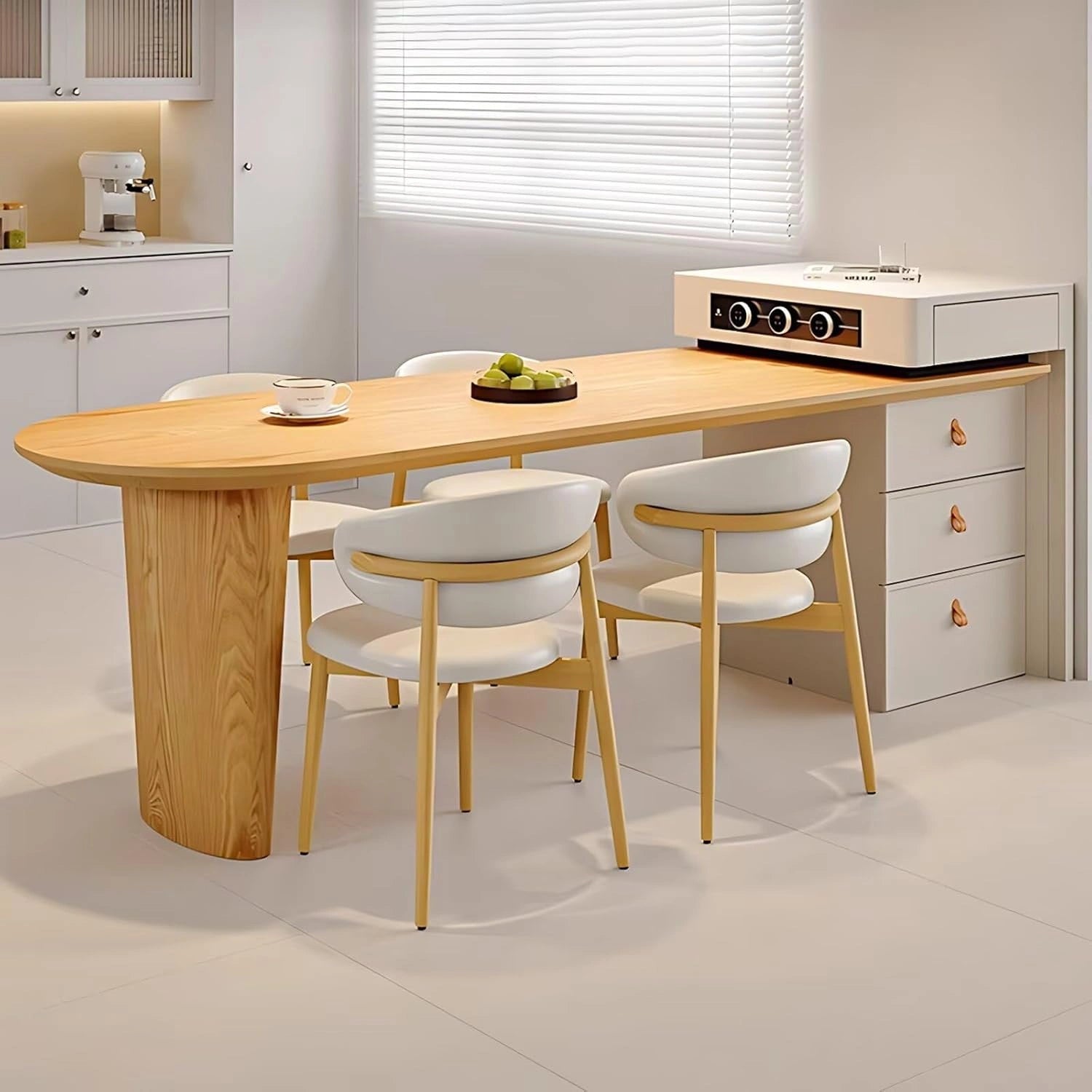 58” - 74” Unique Log Kitchen Island Includes Movable Guide Socket & Retractable Table (No Chair)