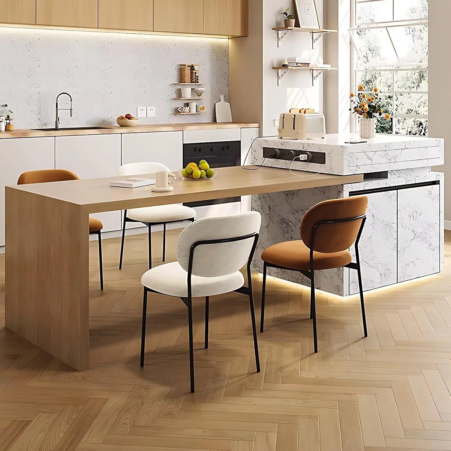 94” - 102” Modern Unique Kitchen Island with Storage Space and Wheels (No Chair)