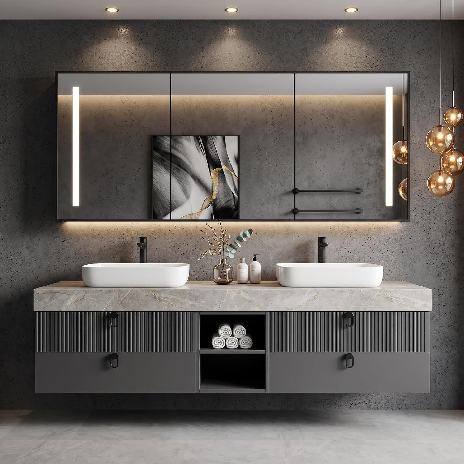 52''-110'' Floating Bathroom Vanity with Double Sinks Includes Sintered Stone Top
