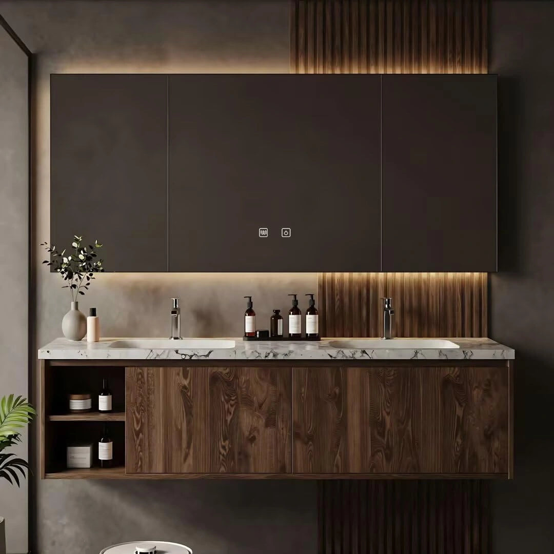 60” - 84” Light Luxury Bathroom Vanity with Open Storage Compartments